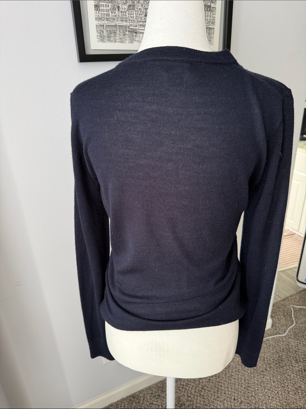J. Crew Factory Navy Crewneck Cardigan with Gold Buttons - Picture 3 of 5